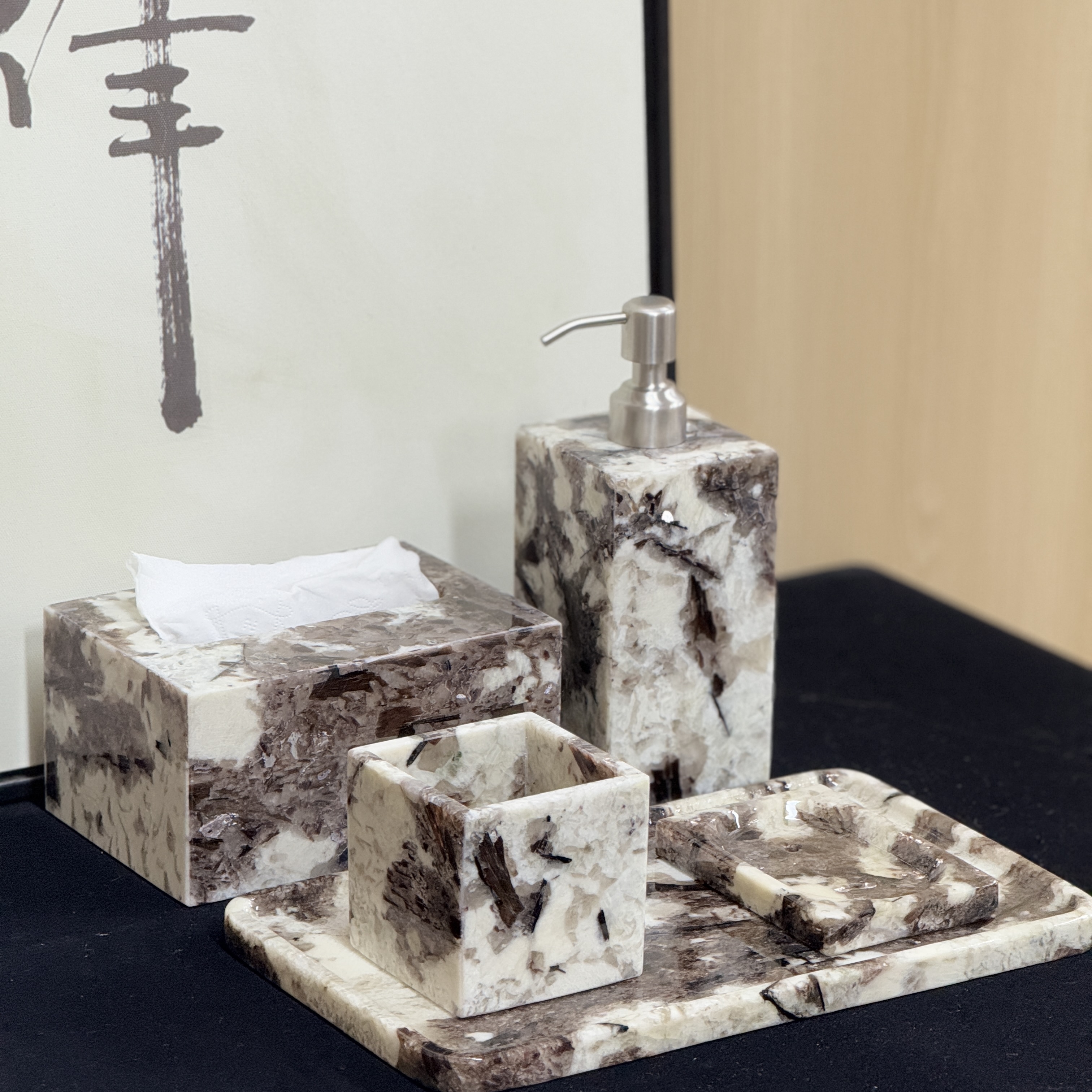 轻奢INS风千山暮雪天然奢石托盘