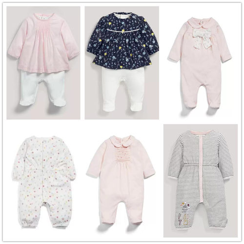 现货清仓mamas&papas女童女婴 粉色娃娃领长袖礼服连体衣长爬服l