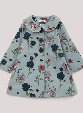 现货英国mamas&papas女童女婴新款 蓝色碎花 翻领长袖 风衣外套