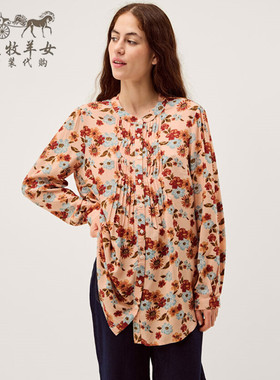 英国Monsoon代购 女装26春新款 英伦印花百搭长袖圆领T恤衬衫上衣