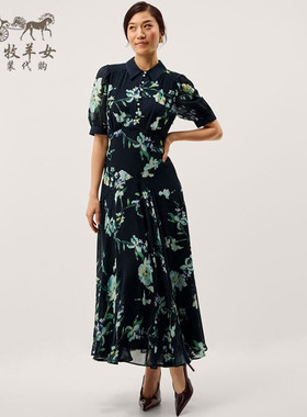 英国Monsoon代购 女装26春新款 印花短袖收腰中长衬衫裙连衣裙子