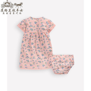 英国mini Boden童装代购 女童26春夏新 粉色碎花纯棉短袖连衣裙子