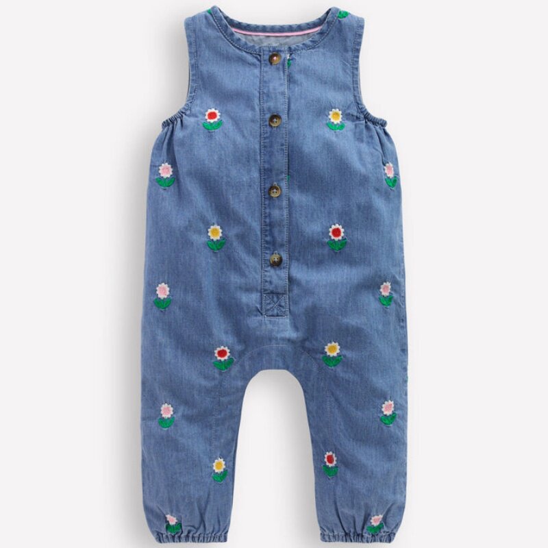 英国mini Boden童装代购 女童女婴26春夏 蓝绣花无袖连身裤连体衣