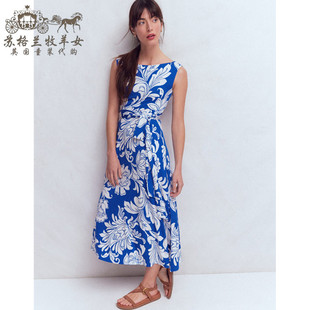 英国Boden代购 女装26春新款 蓝色印花无袖中长裙背心裙连衣裙子