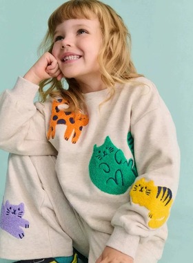 现货英国mini Boden童装 女童新款 动物绣花长袖运动衫卫衣上衣