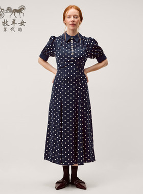 英国Monsoon代购 女装26春新款 蓝色波点短袖中长衬衫裙连衣裙子