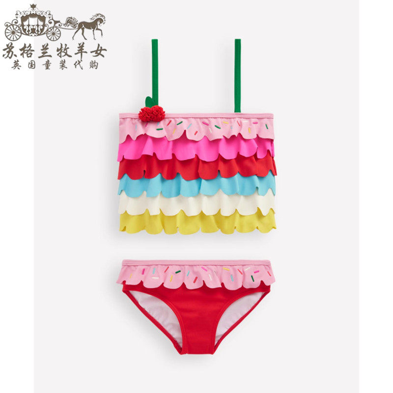 英国mini Boden童装代购 女童女婴26春夏新 荷叶边游泳衣泳裤套装