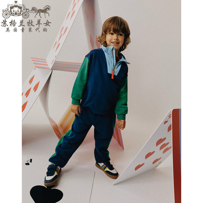 英国mini Boden童装代购 男童26春新款 蓝色长袖卫衣上衣慢跑裤子