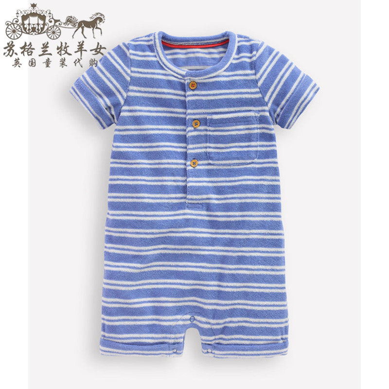 英国mini Boden童装代购 男童男婴26春夏 蓝色条纹短袖短爬连体衣
