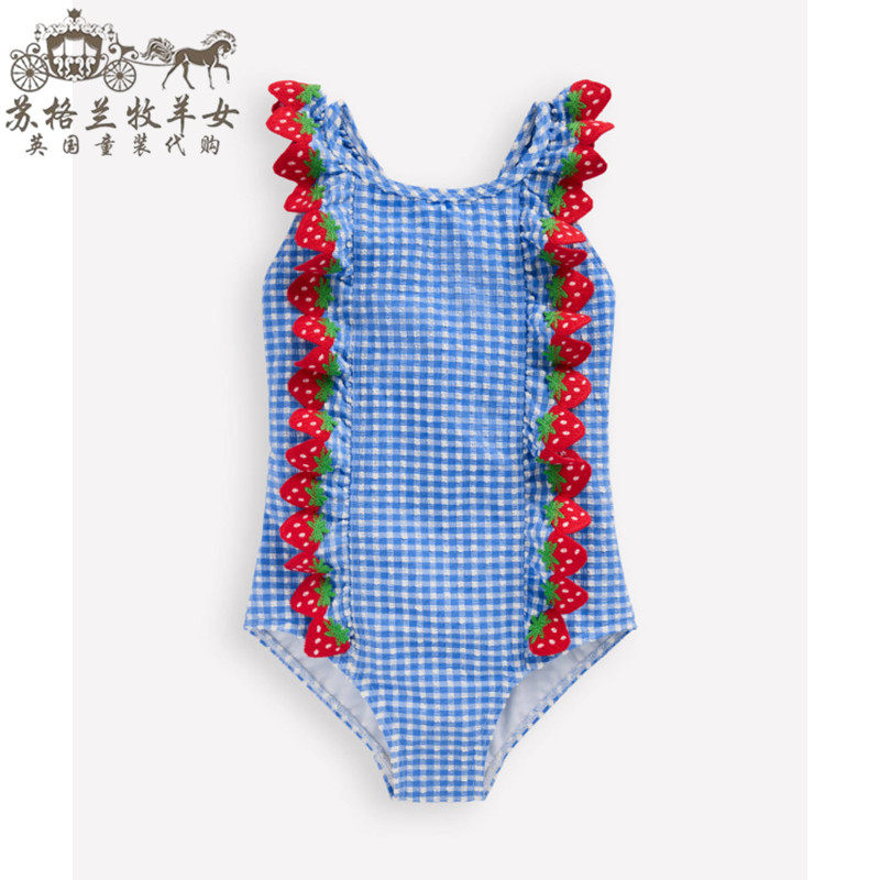 英国mini Boden童装代购 女童女婴26春夏新 荷叶边吊带连体游泳衣