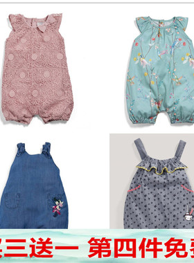 现货 mamas&papas女童 粉色蕾丝 蝴蝶结碎花 无袖礼服短爬连体衣l