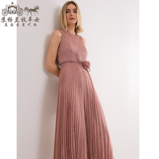 英国Phase 女装 26春夏新款 粉色百褶礼服长裙连衣裙子 Eight代购