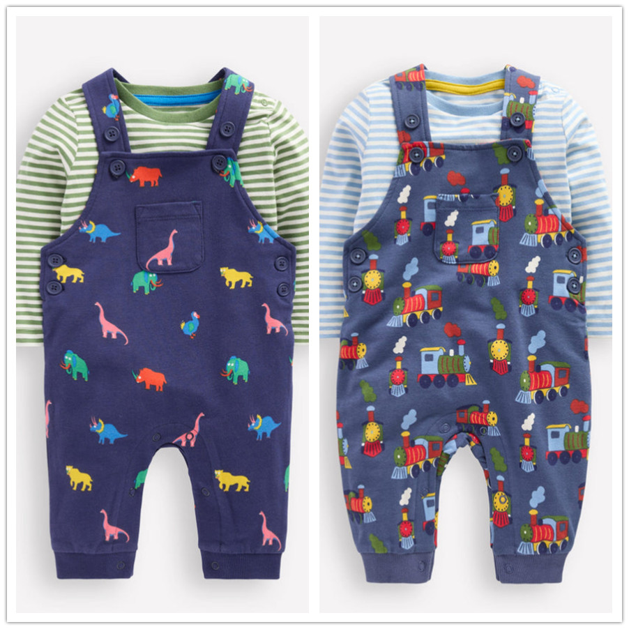 英国mini Boden童装代购 男童25秋冬新火车条纹长袖T恤背带裤套装