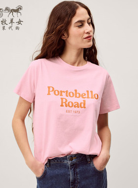 英国Monsoon代购 女装26春新款 粉色印花百搭纯棉短袖打底T恤上衣