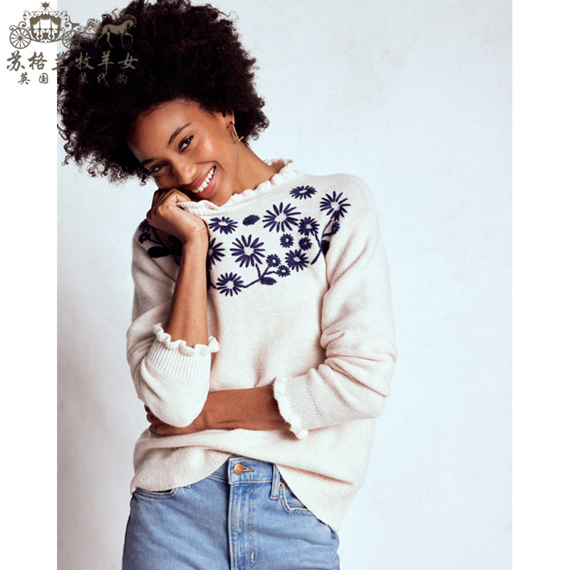 英国Boden代购 女装25秋冬新款 英伦绣花百搭长袖套头毛衣针织衫