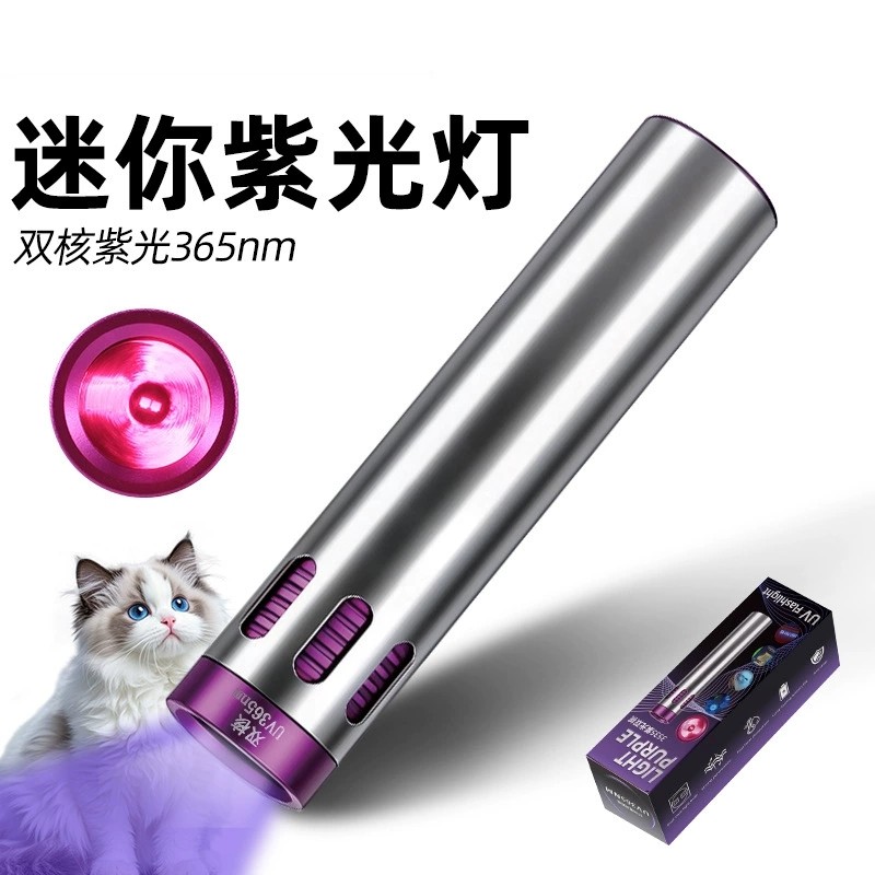 迷你365nm紫光手电筒 不锈钢10W大功率 Type-C充电纸币猫藓鉴定灯