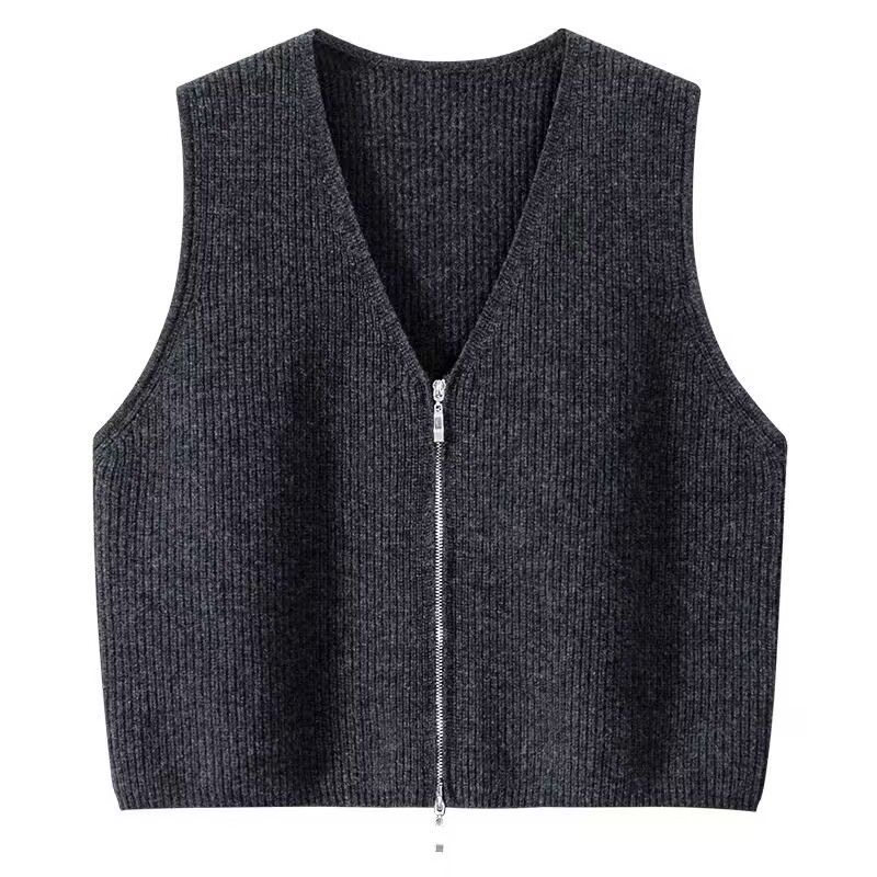短款双拉链羊毛马甲针织开衫背心