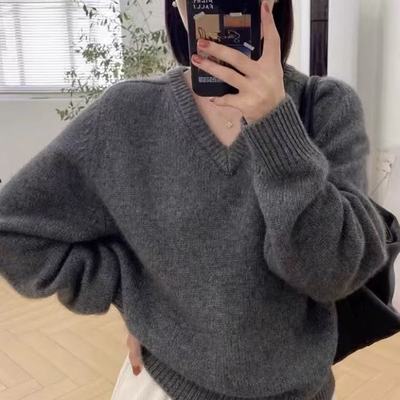欧货v领100纯羊毛衫女秋冬高端
