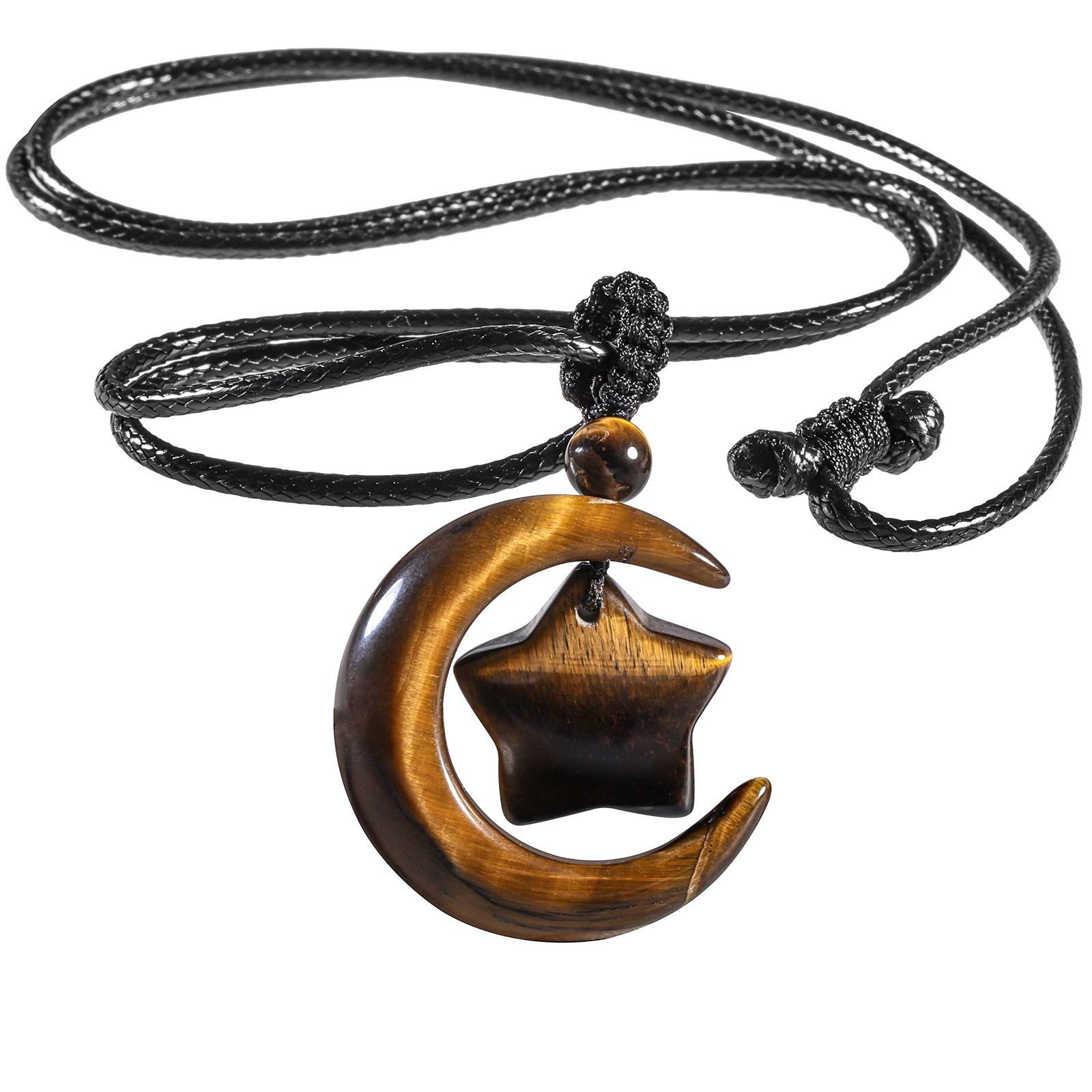 跨境新品星月形天然虎眼石吊坠 小众款星星月亮宝石工艺品项链