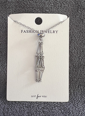 欧美复古金属竹节网兜项链配天然晶石白粉水晶吊坠挂饰