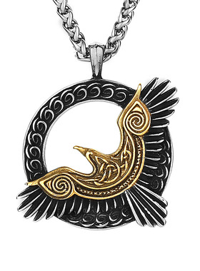 北欧维京奥丁乌鸦钛钢吊坠欧美男士复古时尚不锈钢吊坠项链饰品