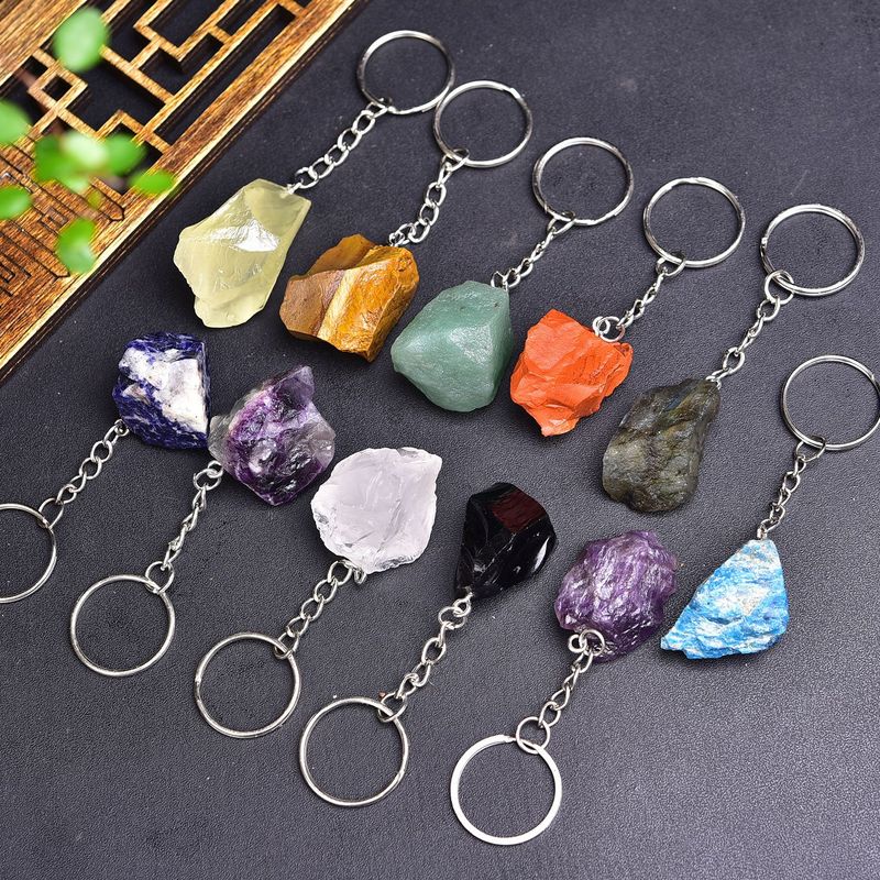 天然水晶原石钥匙扣不规则原石矿石包包链扣挂圈饰品配件直供