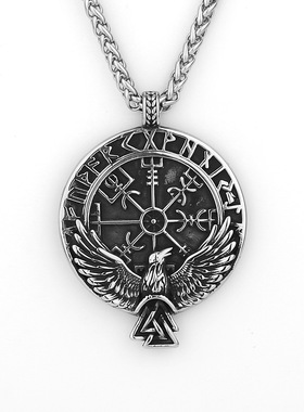 欧美乌鸦奥丁符文钛钢吊坠现货男士时尚气质不锈钢 吊坠项链饰品