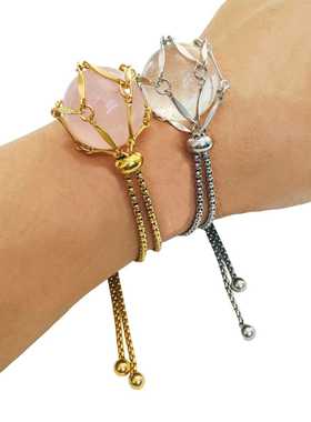 【扁平链】可调节更换水晶金属竹节手工编织网兜手链简约百搭女脚