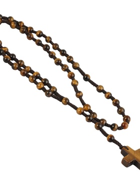 创意十字架配天然水晶石圆珠项链 跨境欧美风59颗天然水晶长项链