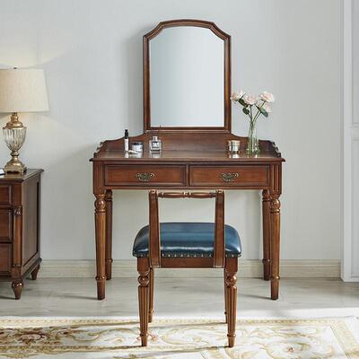 美式复古实木梳妆台卧室收纳柜一体化妆桌斗柜一体中古风妆台