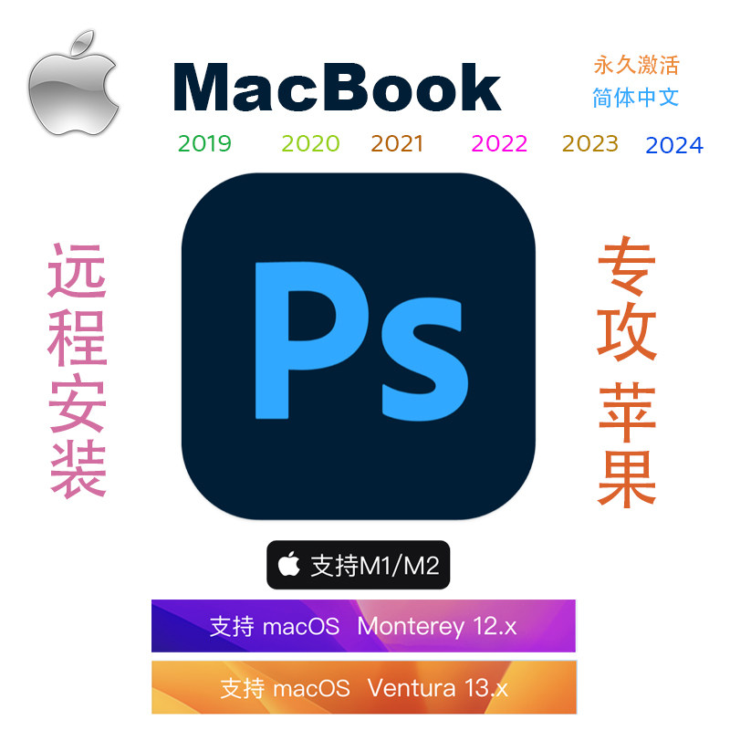 mac苹果电脑安装photoshop ps2019-2024 cc ps2021 ps2022 ps2023怎么看?