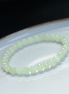 天然和田玉手串女款高冰晴玉石散珠素圈国风玉石青白玉手链冰晴