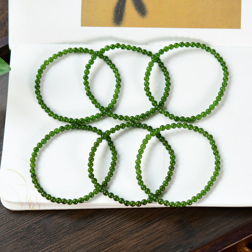 天然俄料碧玉菠菜绿4mm手链手串辣阳绿小米珠绿色单圈女款礼物