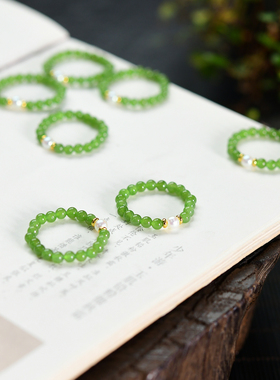 俄罗斯碧玉圆珠戒圈3m苹果绿阳绿色戒指珠串天然玉料男女款小米珠