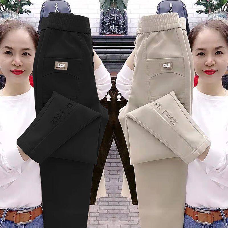 新款水洗棉女士休闲裤百搭高腰显瘦哈伦长裤女2025春季韩版直筒裤