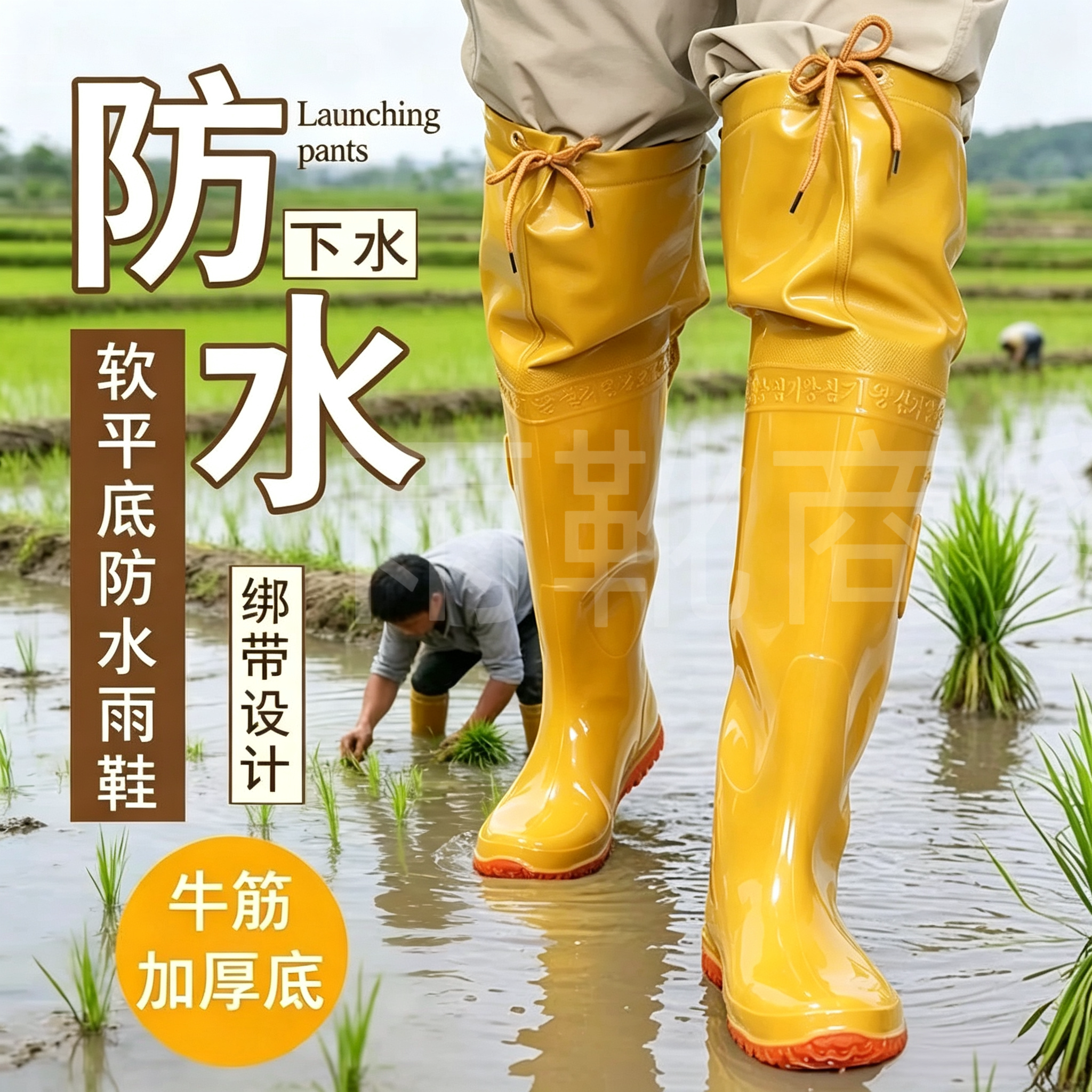 下田插秧靴软底水田鞋插秧鞋高筒下水裤农田防滑靴水鞋水靴防水鞋