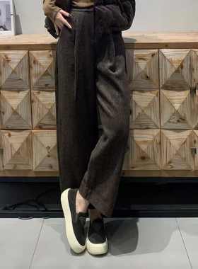 高端定制款 2024冬季新款羊毛叠褶宽松加厚气球裤休闲九分裤