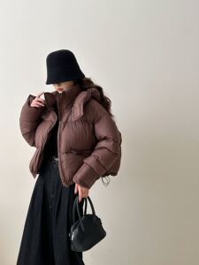 韩版宽松短款连帽白鸭绒