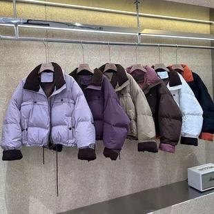 立领撞色灯芯绒翻领羽绒服女短款 小个子保暖面包服外套 2024年新款