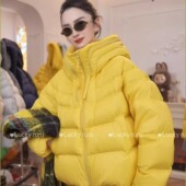 2025新款 韩版 泡芙连帽面包羽绒服女短款 宽松保暖斗篷白鸭绒子外套