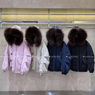 天使之翼大毛领羽绒服女中长款 派克羽绒服 2024冬新牛角扣连帽工装