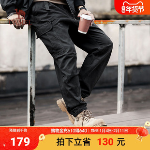 骆驼男装重磅纯棉工装裤男士春季宽松黑色户外运动束脚休闲长裤子