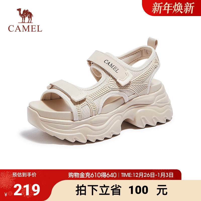 骆驼女鞋2024春夏新款厚底增高凉鞋一字带凉鞋简约百搭休闲凉鞋女