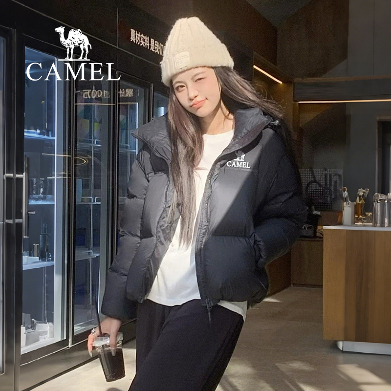 骆驼黑钻系列︱短款羽绒服女装冬新款保暖防风连帽羽绒外套面包服