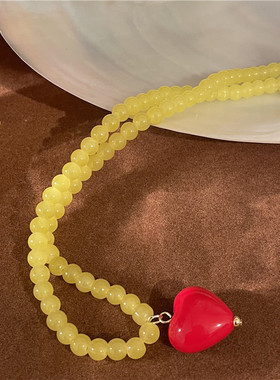 蜜桃派锁骨链纯欲气质仙美 通透质感 粉草莓色 果冻桃心项链