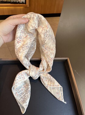 韩系百搭柔软扎染条纹棉麻围巾女薄款春秋季时尚混色护颈丝巾发带