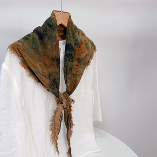 印花复古国风细长三角巾女士春夏季护颈围巾个性细长保暖丝巾领巾