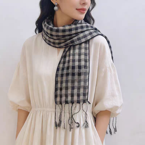 100%纯亚麻加长款流苏围巾丝巾女天然透气日系田园风领巾飘带薄款