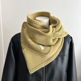 100%羊毛围巾带扣多用法围脖拉法帽秋冬季保暖百搭单色披肩女学生
