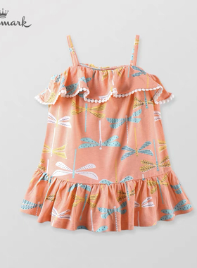 Hallmark贺曼女童女宝宝春夏竹系列花边蜻蜓吊带连衣裙100.110码